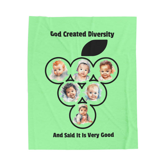 Velveteen Plush Blanket — "God Created Diversity And Said It Is Very Good", Faith-Based