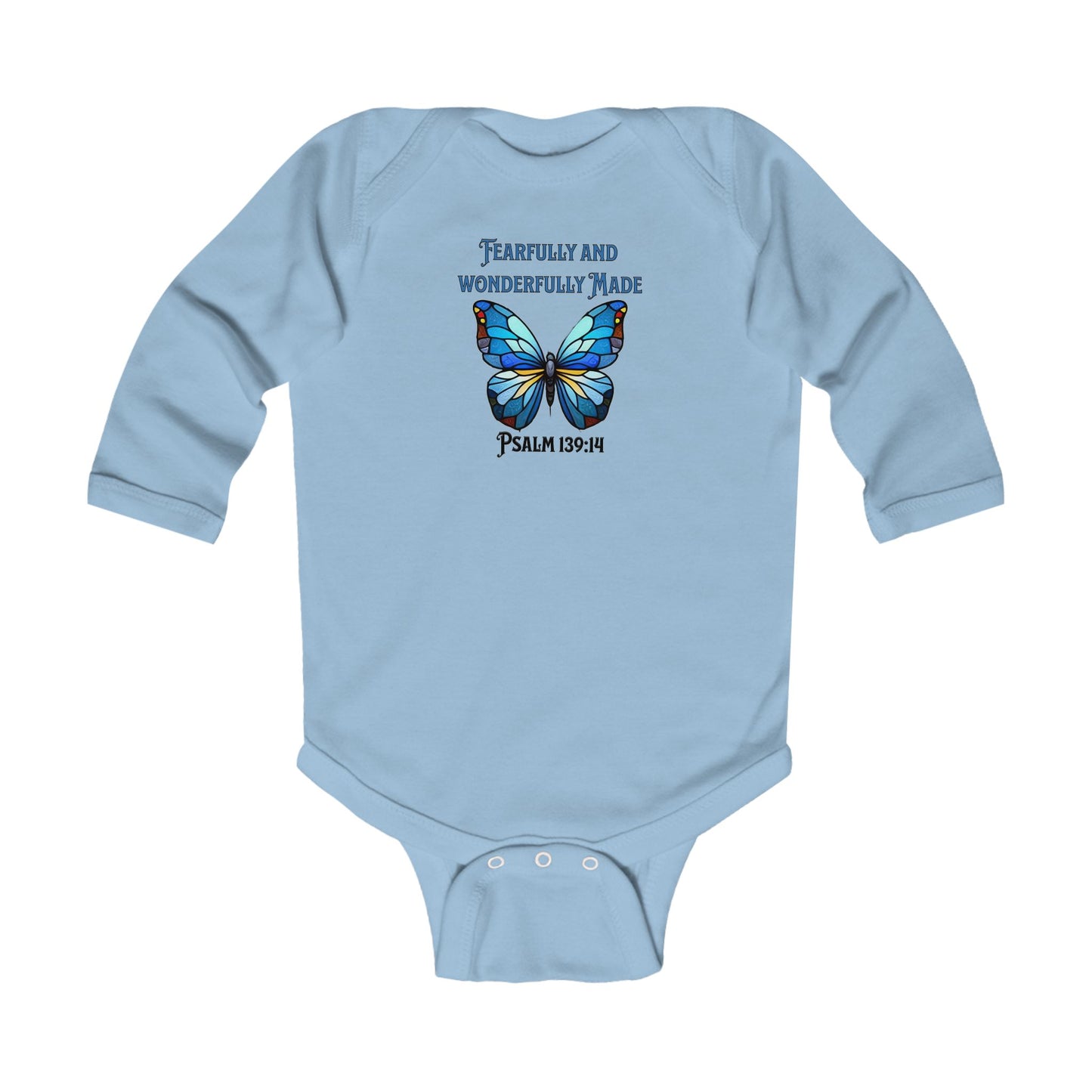 Fearfully and Wonderfully Made, Butterfly, Christian Infant Long Sleeve Onesie, Faith-Based