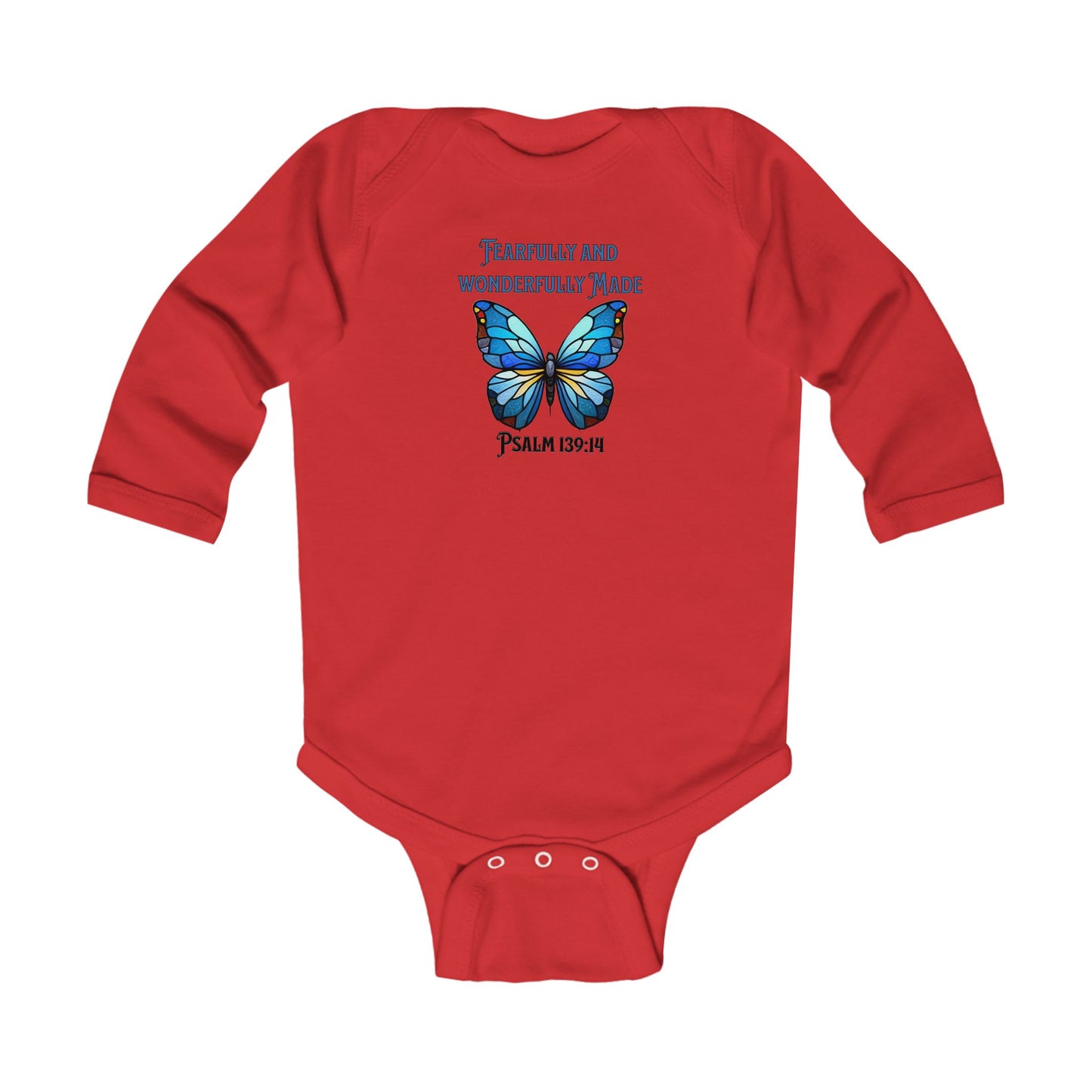 Fearfully and Wonderfully Made, Butterfly, Christian Infant Long Sleeve Onesie, Faith-Based