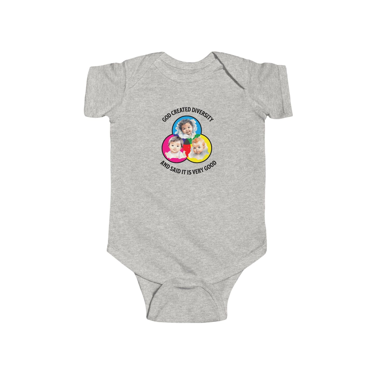 God Created Diversity, Baby Onesie, Faith-Based, Circle Baby Faces