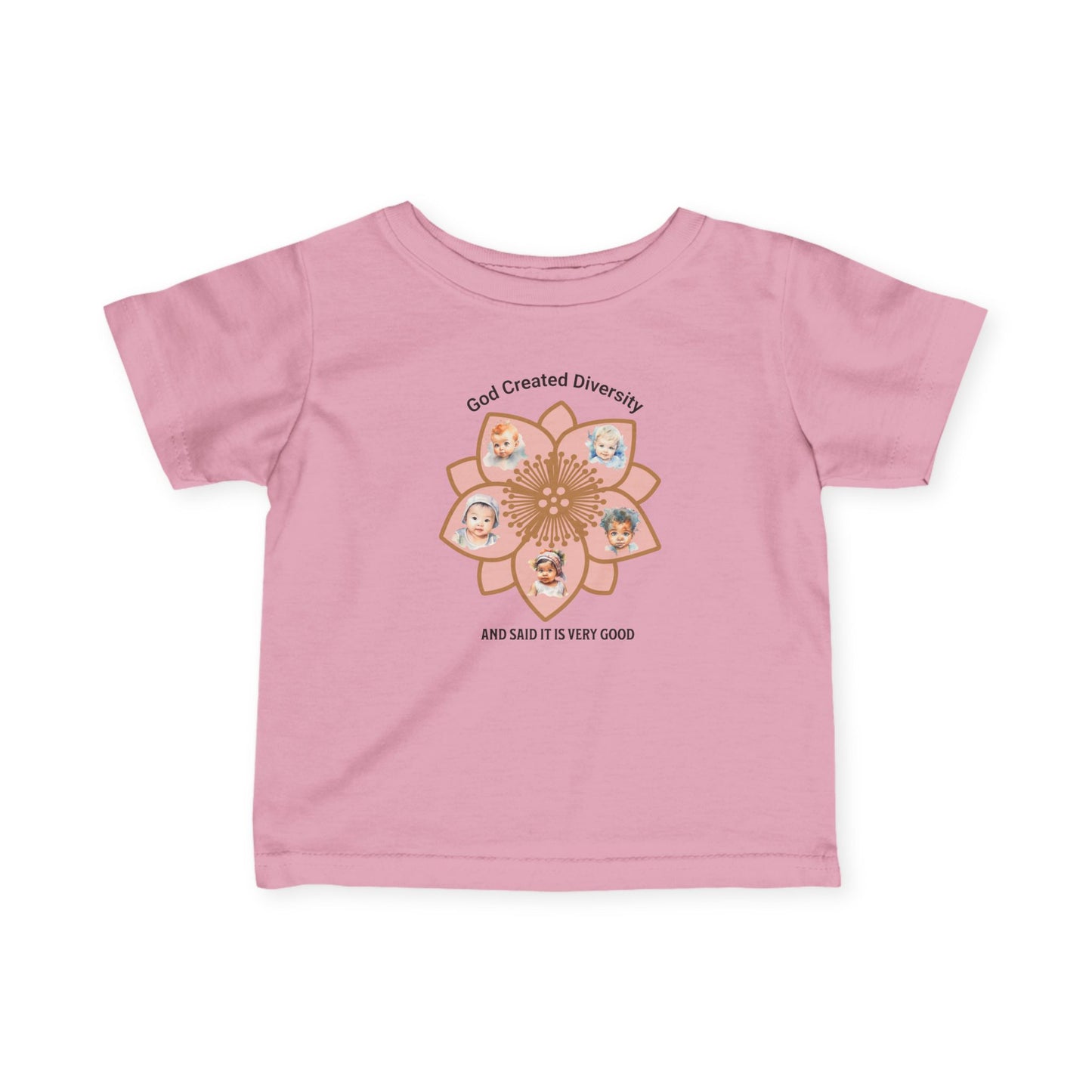 Infant Tee — "God Created Diversity and Said It Is Very Good" Floral Baby Shirt, Christian, Faith-Based