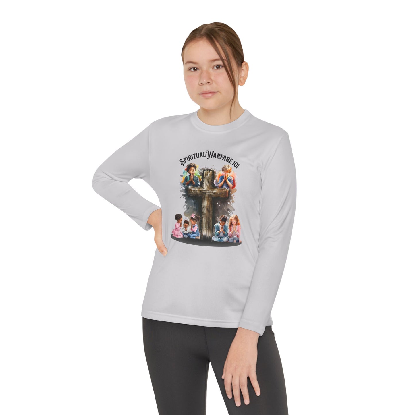 Youth Long Sleeve Tee — "Spiritual Warfare" Kids Christian Prayer Shirt