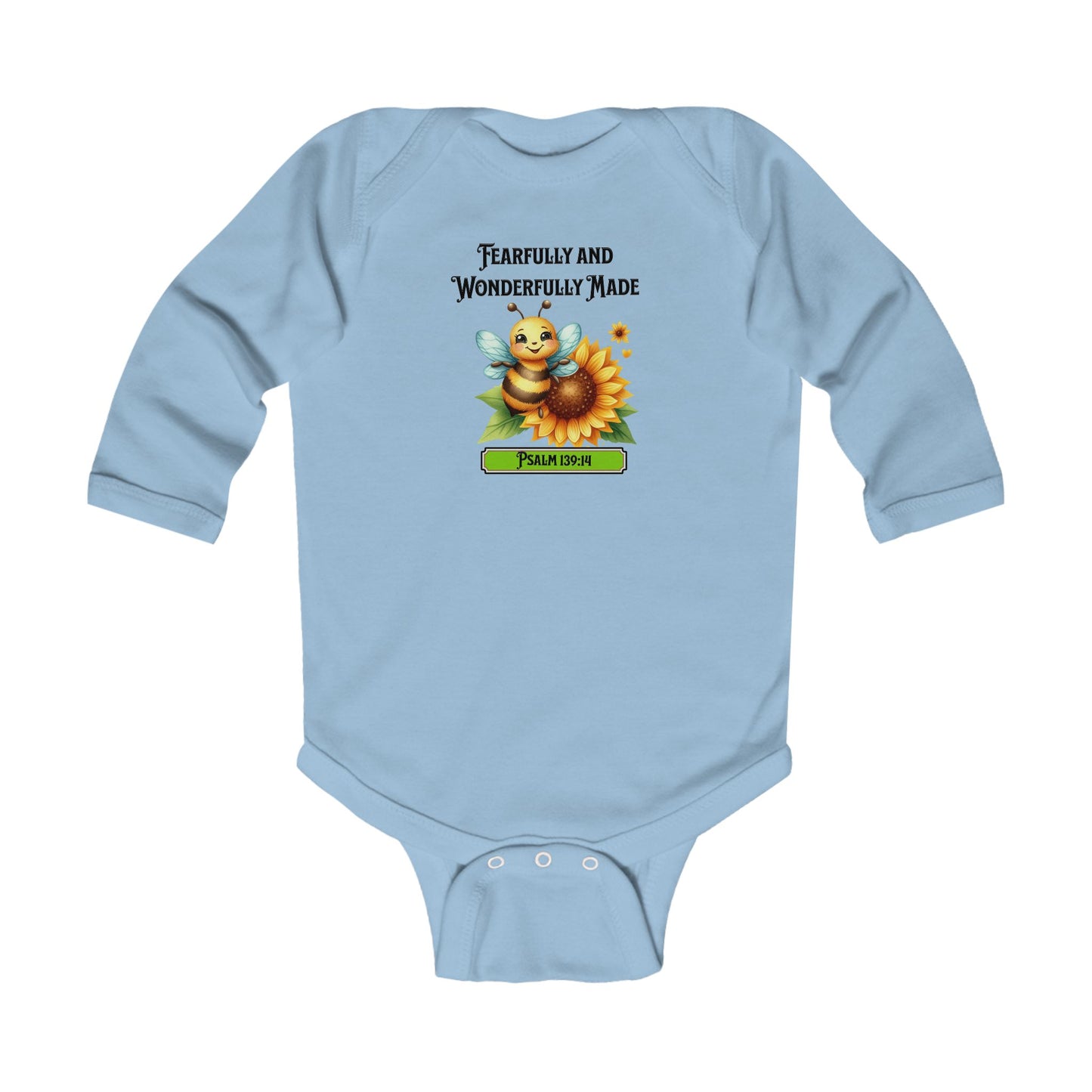 Fearfully and Wonderfully Made, Butterfly, Christian Infant Long Sleeve Onesie, Faith-Based, Bubble Bee