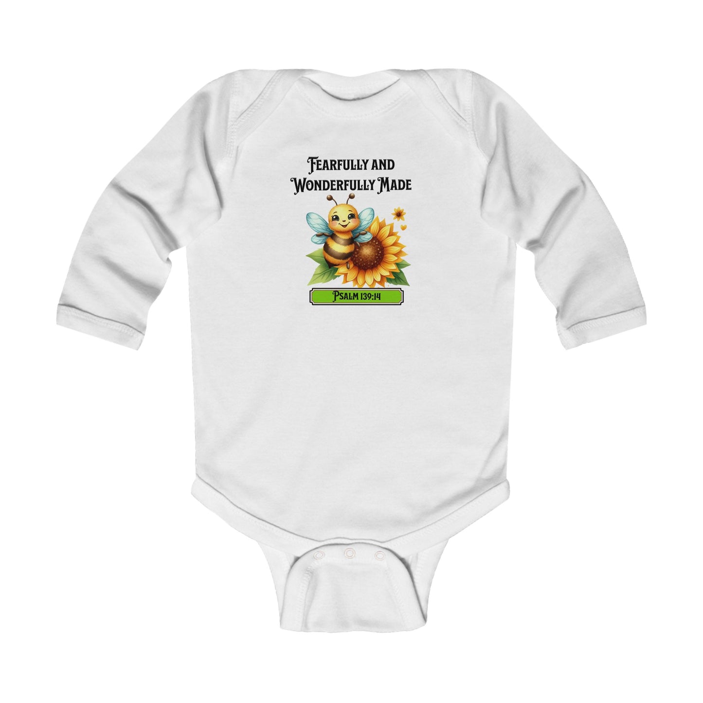 Fearfully and Wonderfully Made, Butterfly, Christian Infant Long Sleeve Onesie, Faith-Based, Bubble Bee