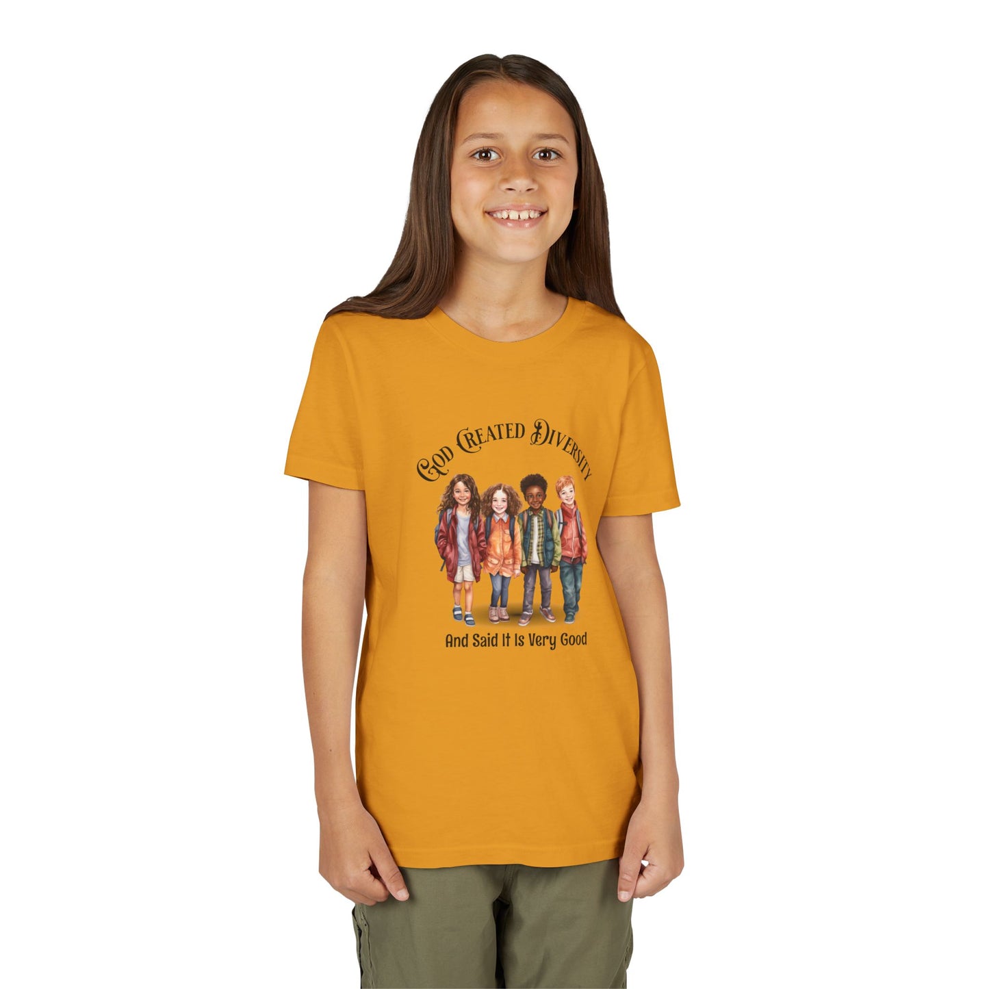 Youth Tee — "God Created Diversity and Said It Is Very Good" Kids Graphic Shirt, Faith-Based