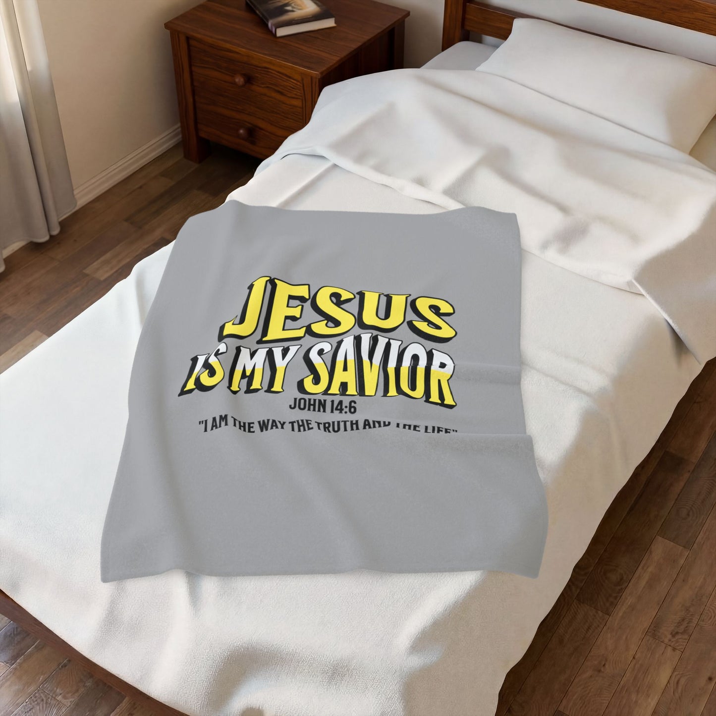 Velveteen Blanket — "Jesus Is My Savior" Christian Throw with John 14:6 Scripture, Faith Based