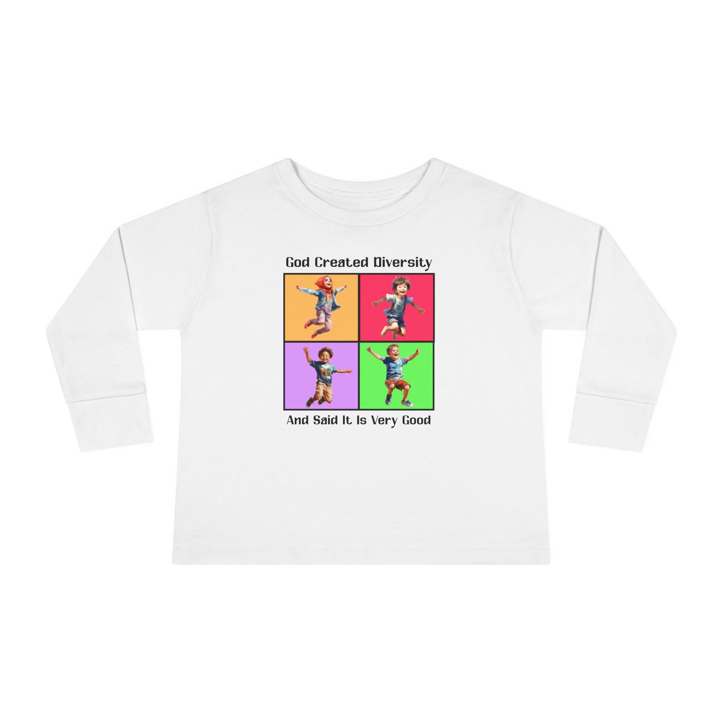 Toddler Long Sleeve Tee — "God Created Diversity" Kids Graphic Shirt, Faith-Based
