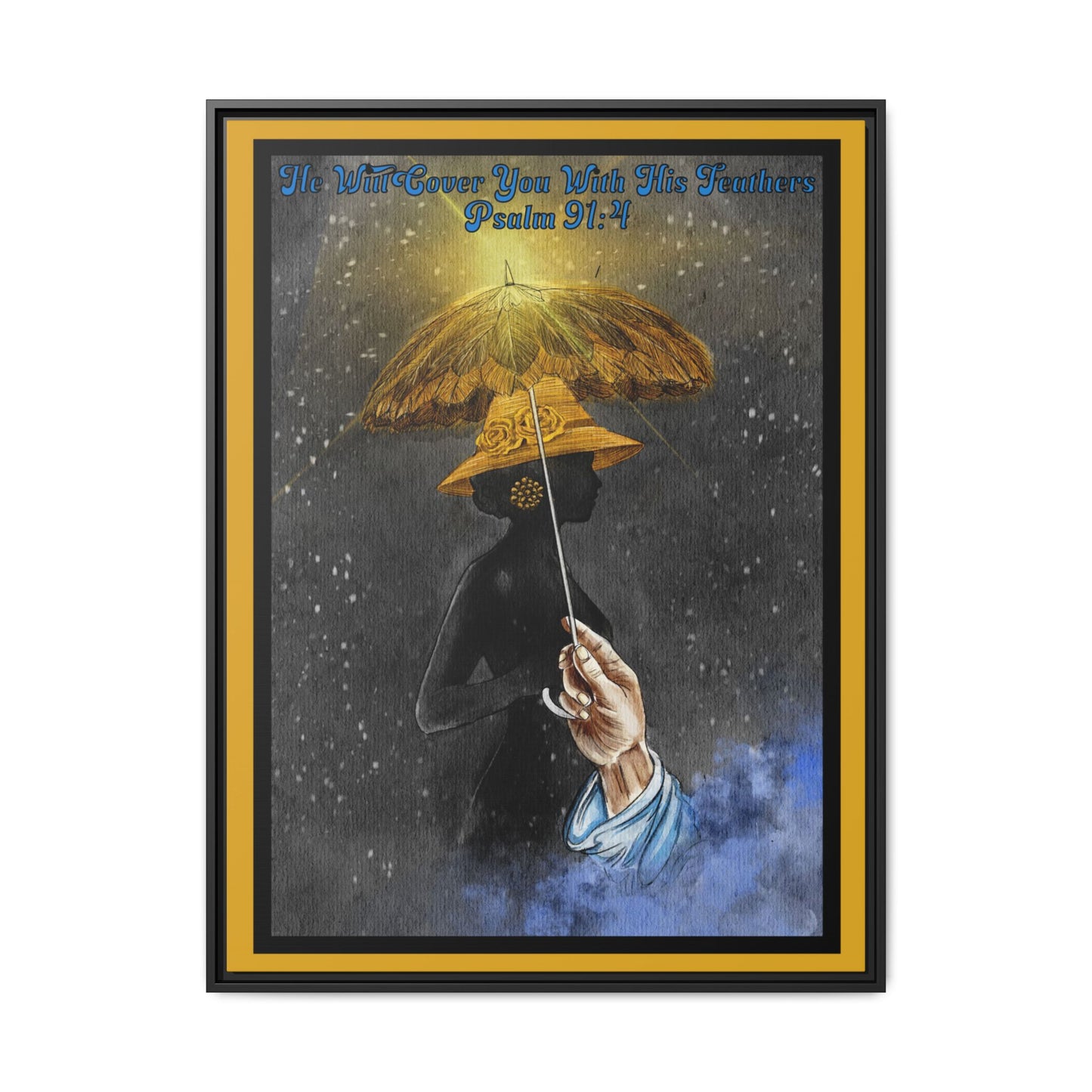 Framed Matte Canvas – Psalm 91:4, He will Cover You With His Feathers, Wall Art, Faith-Based