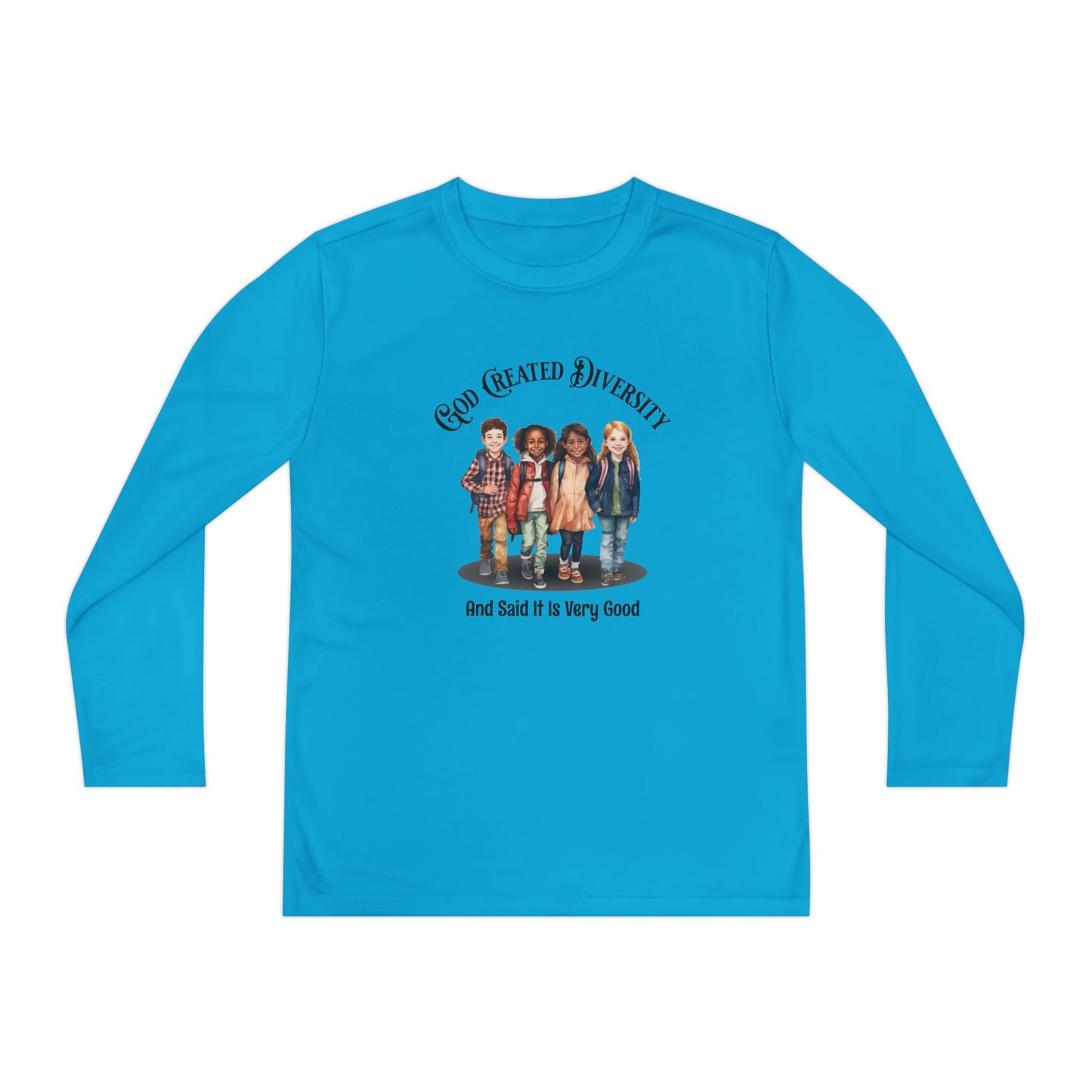 Youth Long Sleeve Tee — "God Created Diversity" Graphic Kids Shirt, Christian, Faith-Based