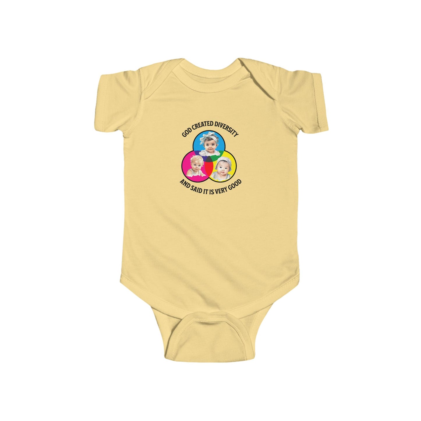 God Created Diversity, Baby Onesie, Faith-Based, Circle Baby Faces