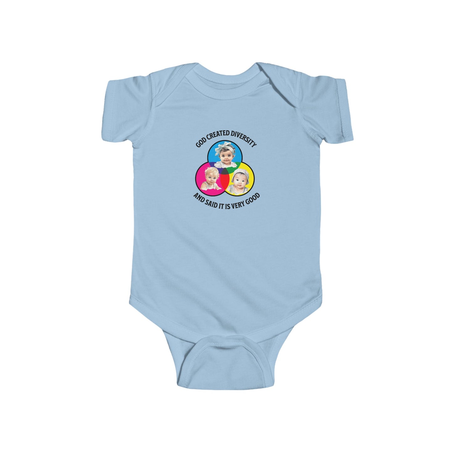 God Created Diversity, Baby Onesie, Faith-Based, Circle Baby Faces