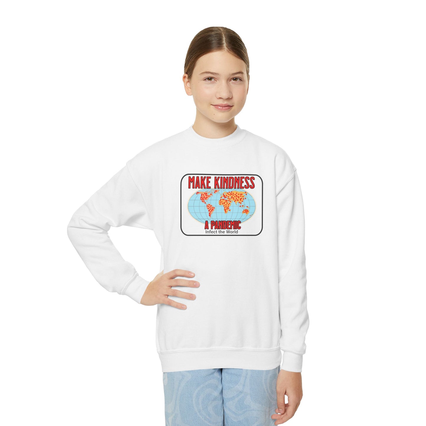 Make Kindness a Pandemic, Youth Crewneck Sweatshirt – Inspirational Christian Quote Graphic