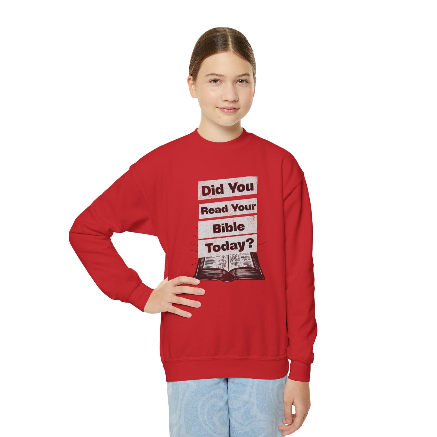 Did You Read Your Bible Today?, Youth Crewneck Sweatshirt – Inspirational Christian Quote Graphic