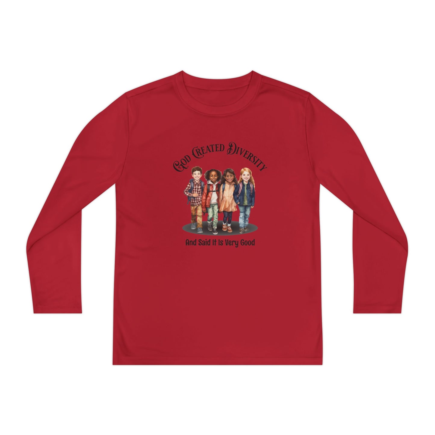 Youth Long Sleeve Tee — "God Created Diversity" Graphic Kids Shirt, Christian, Faith-Based