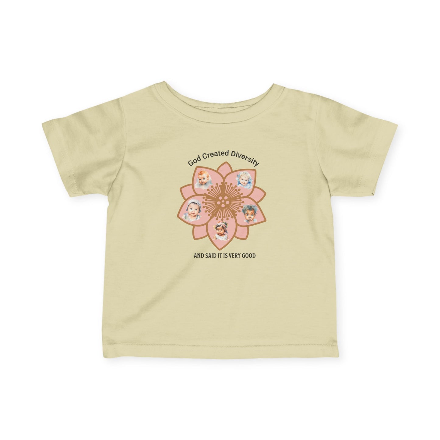 Infant Tee — "God Created Diversity and Said It Is Very Good" Floral Baby Shirt, Christian, Faith-Based
