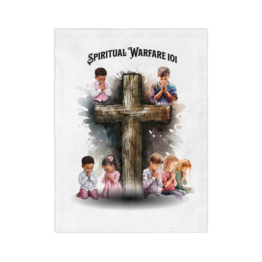 Spiritual Warfare 101 Blanket — Kids Praying with Holy Bible Velveteen Microfiber Throw-Faith-Based