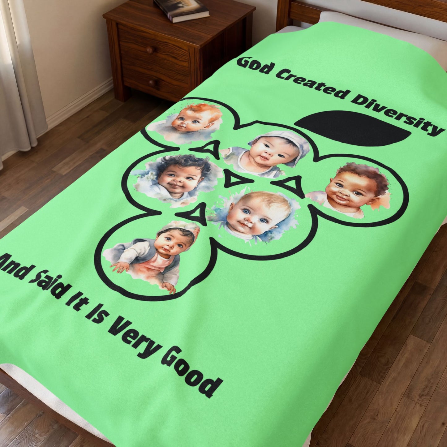 Velveteen Plush Blanket — "God Created Diversity And Said It Is Very Good", Faith-Based