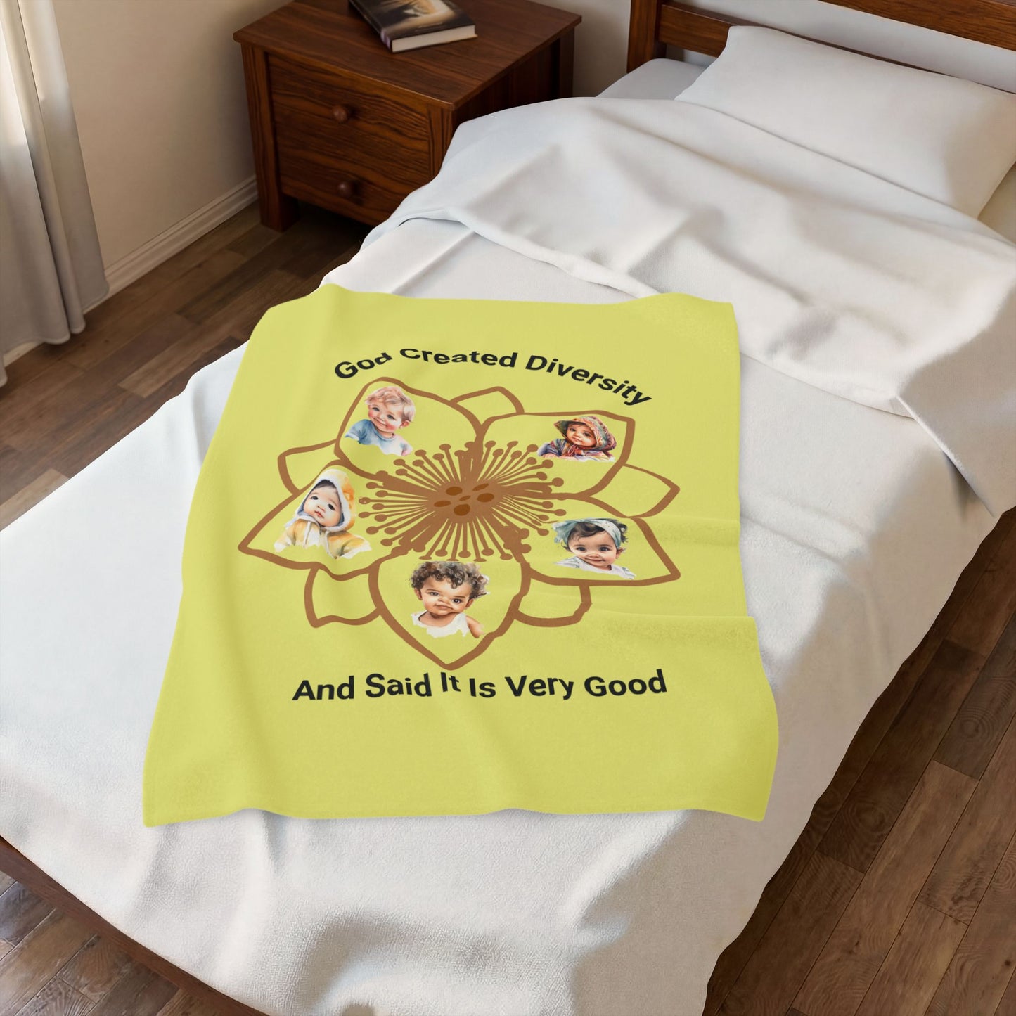 Velveteen Plush Blanket — "God Created Diversity and Said It Is Very Good" Floral Baby Photo Throw