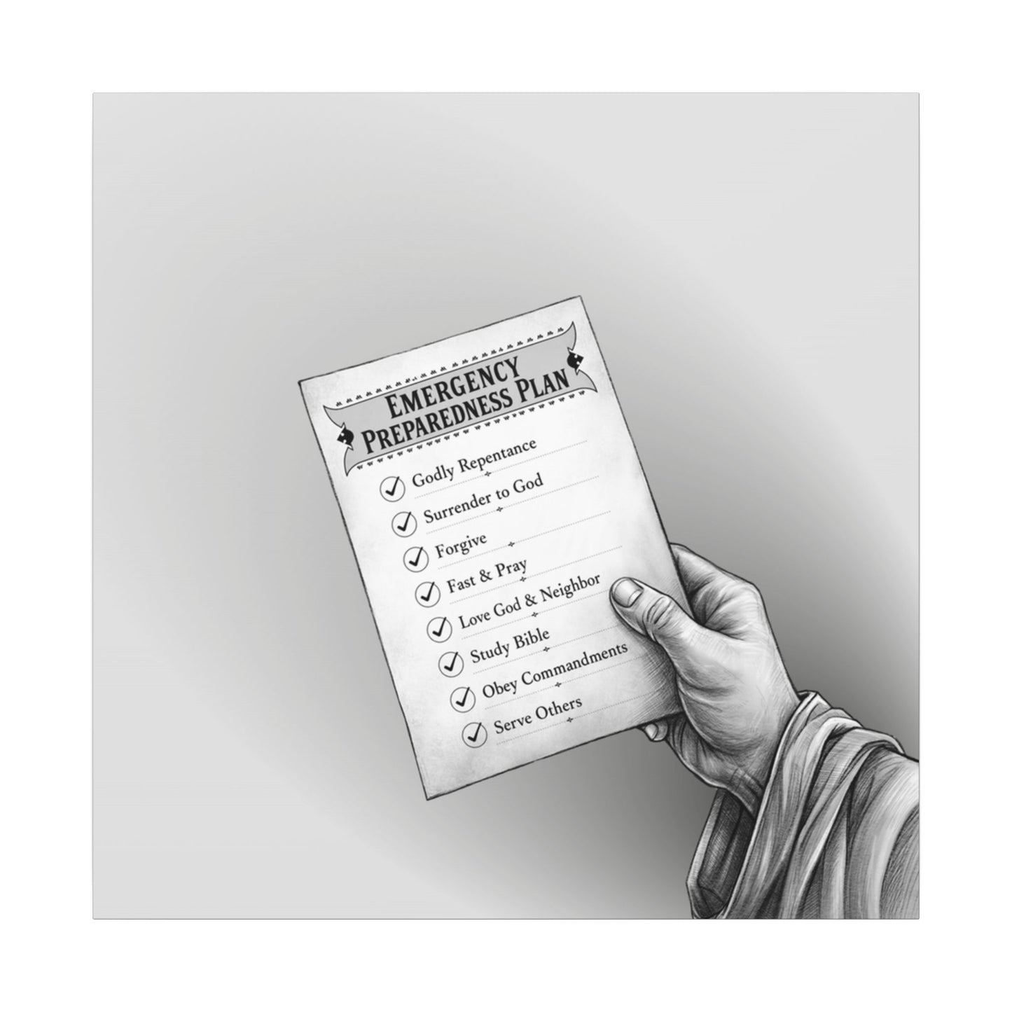 Canvas Wall Art - Emergency Preparedness Plan, Christian Print