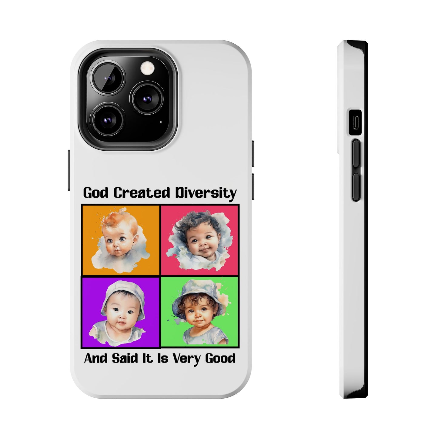 God Created Diversity and Said It Is Very Good, Cute Babies in Square2- Phone Case, Christian, Faith-Based