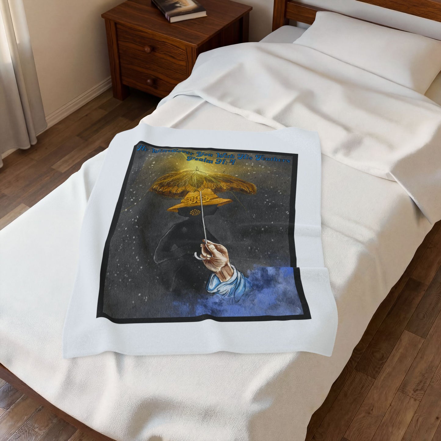 Inspirational Psalm 91 Velveteen Plush Blanket — God’s Protection Umbrella Design