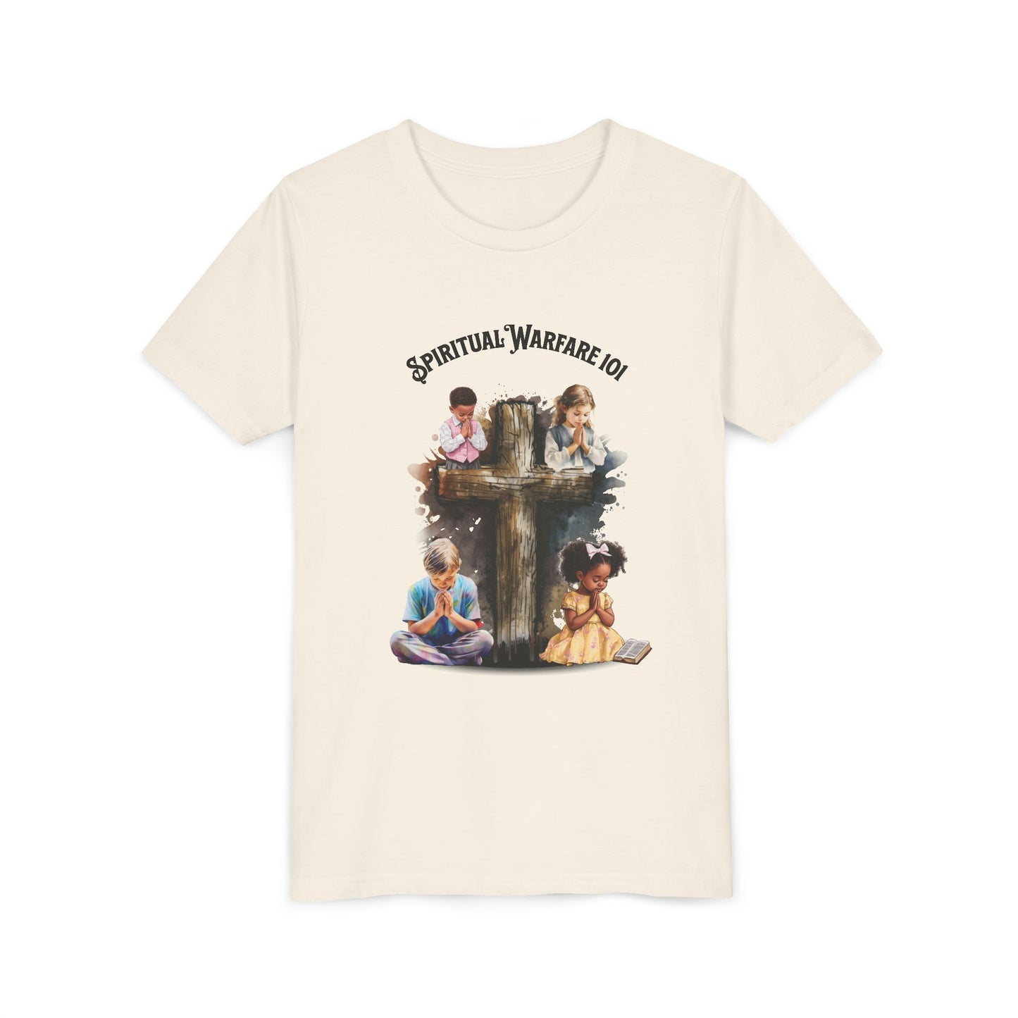 Youth Tee — "Spiritual Warfare 101" Cross Prayer Kids Christian Graphic Shirt