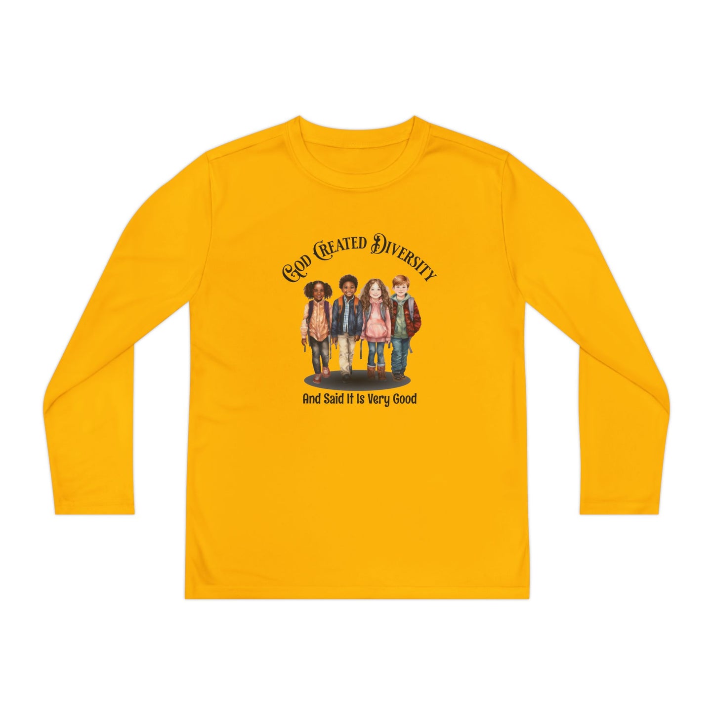 Youth Long Sleeve Tee — "God Created Diversity" Graphic Kids Shirt, Christian, Faith-Based