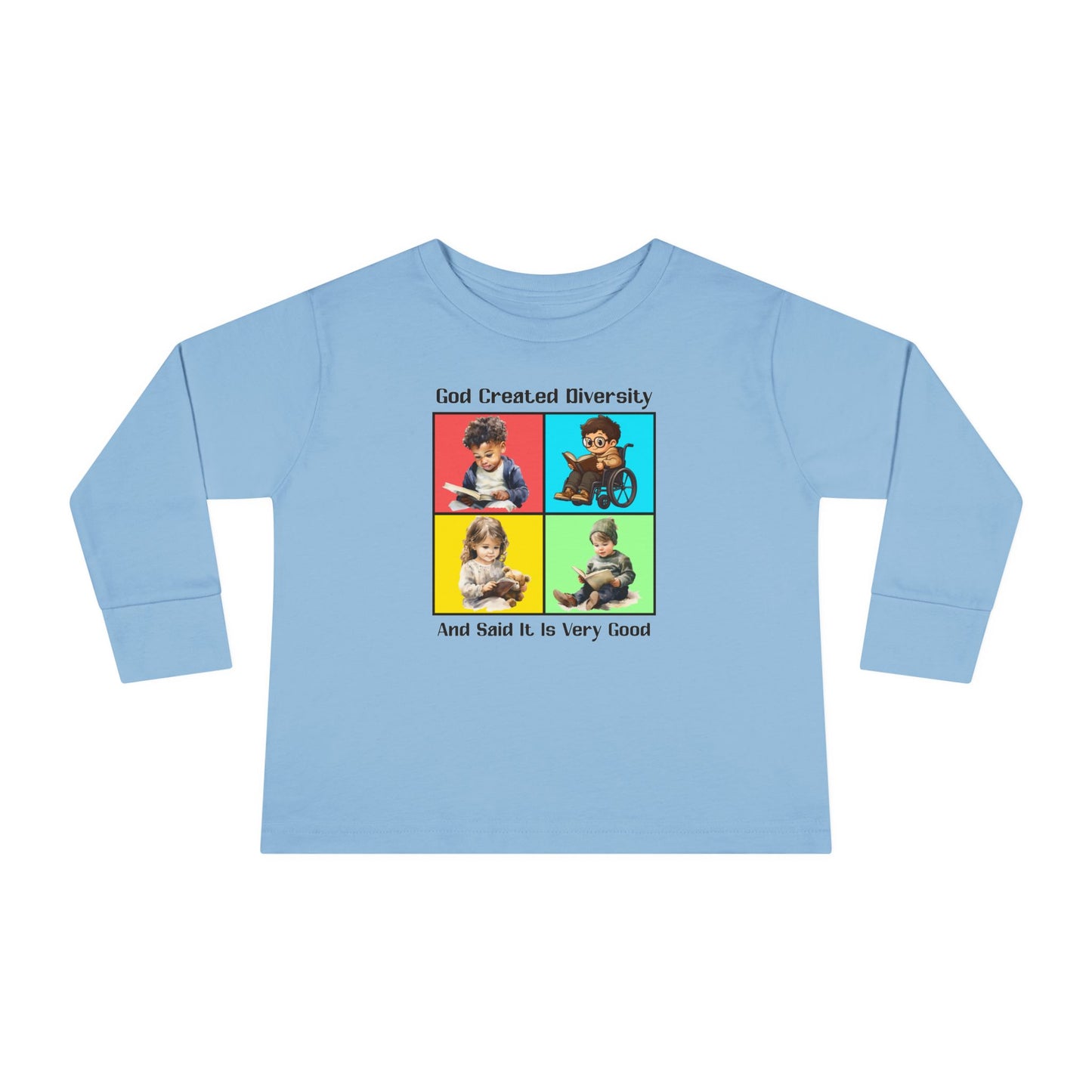 Toddler Long Sleeve Tee — "God Created Diversity" Kids Graphic Shirt, Faith-Based