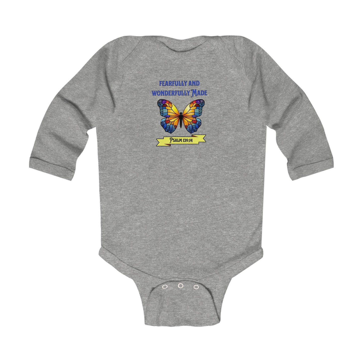 Fearfully and Wonderfully Made, Butterfly, Christian Infant Long Sleeve Onesie, Faith-Based