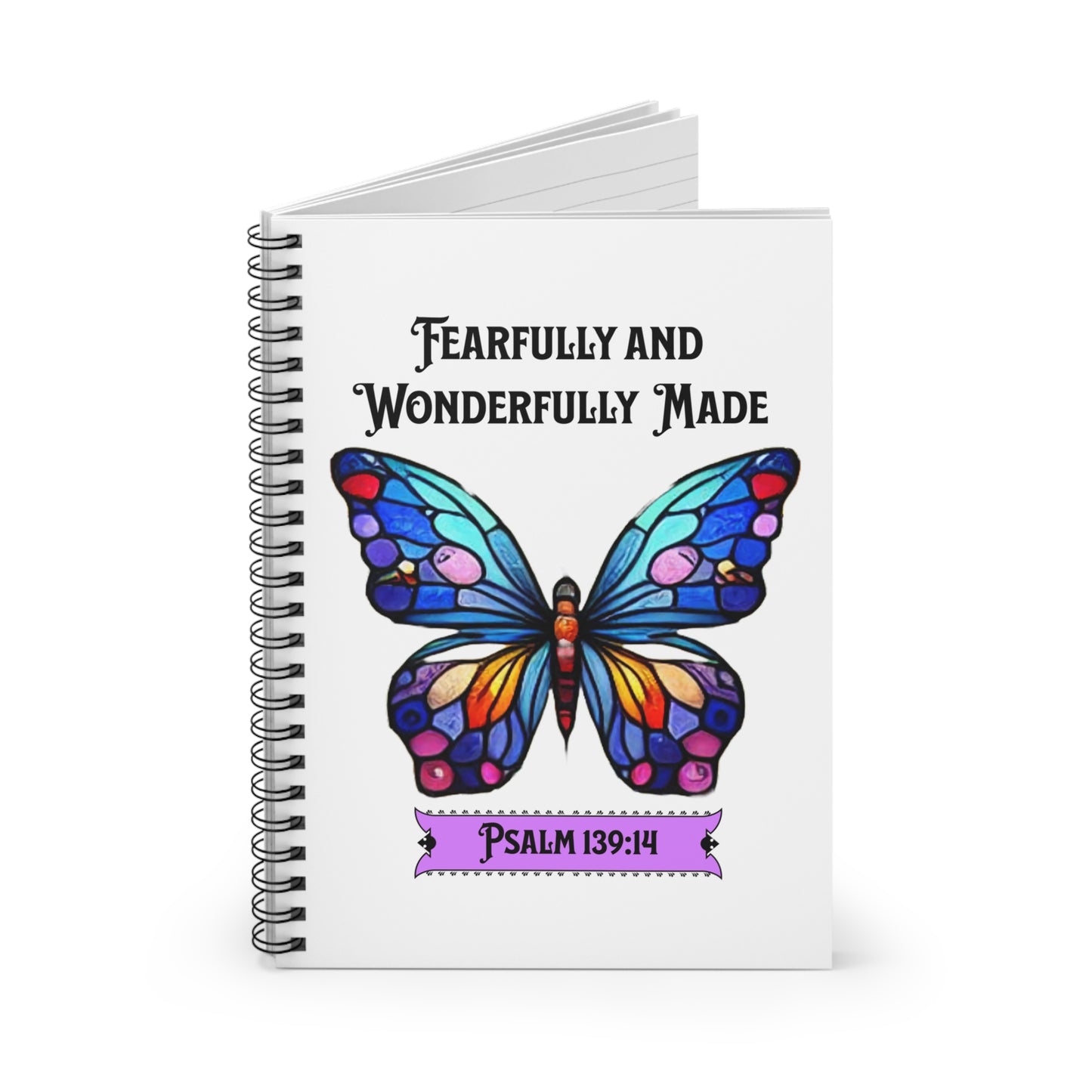Fearfully and Wonderfully Made Purple/Blue Butterfly-Spiral Ruled Journal for Positivity & Gifts