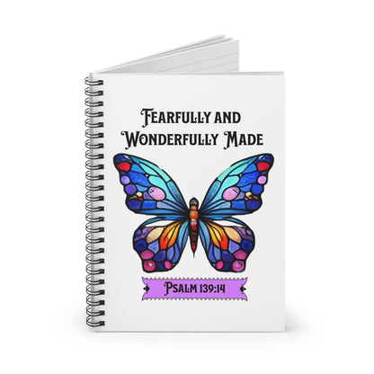 Fearfully and Wonderfully Made Purple/Blue Butterfly-Spiral Ruled Journal for Positivity & Gifts