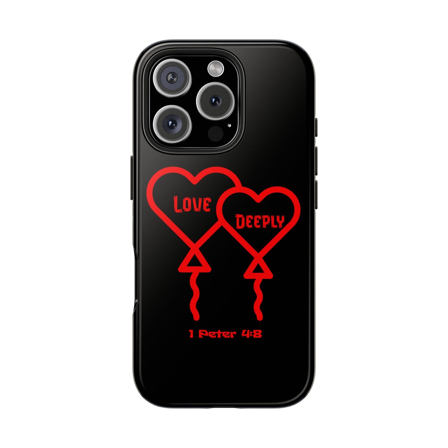 Love Deeply Phone Case — Red Heart Balloons with 1 Peter 4:8, Faith-Based