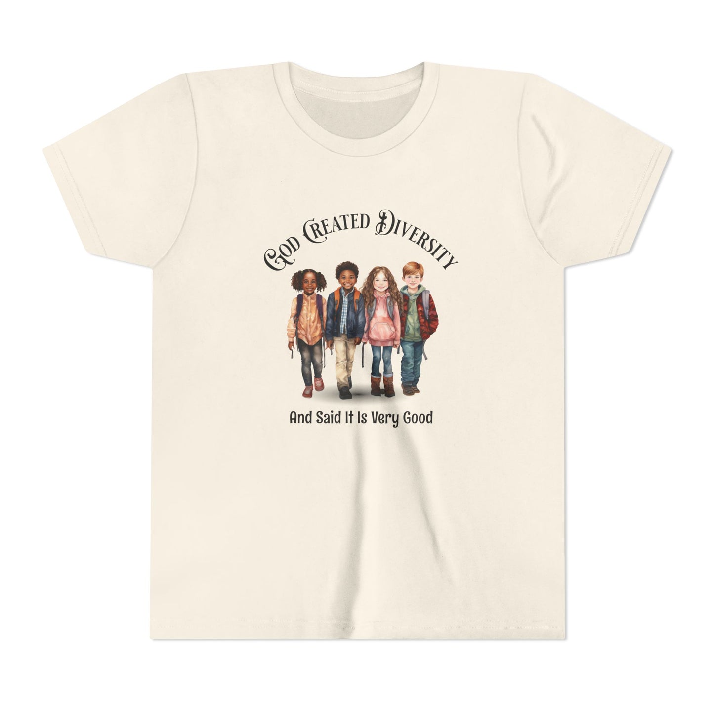 Youth Tee — "God Created Diversity and Said It Is Very Good" Kids Graphic Shirt, Faith-Based