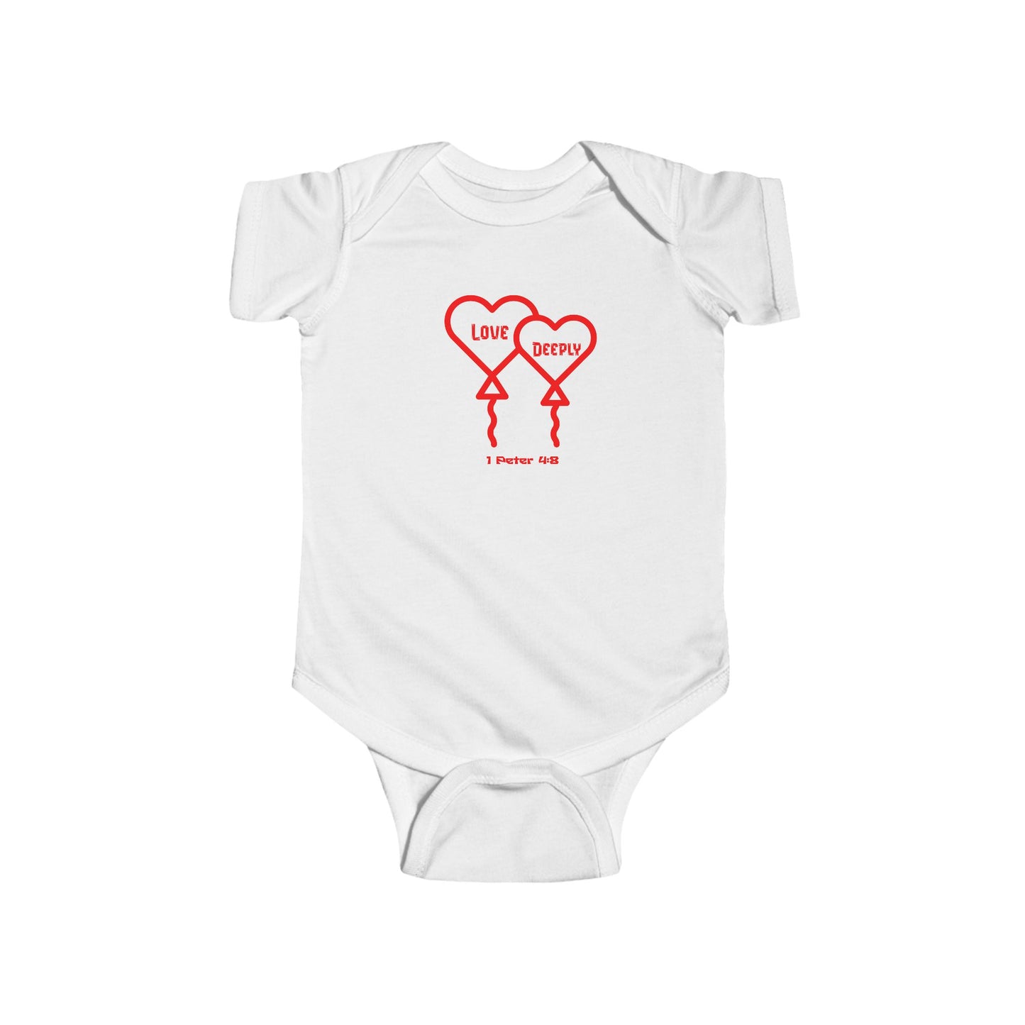 Love Deeply- Baby Onesie, Faith-Based, Hearts
