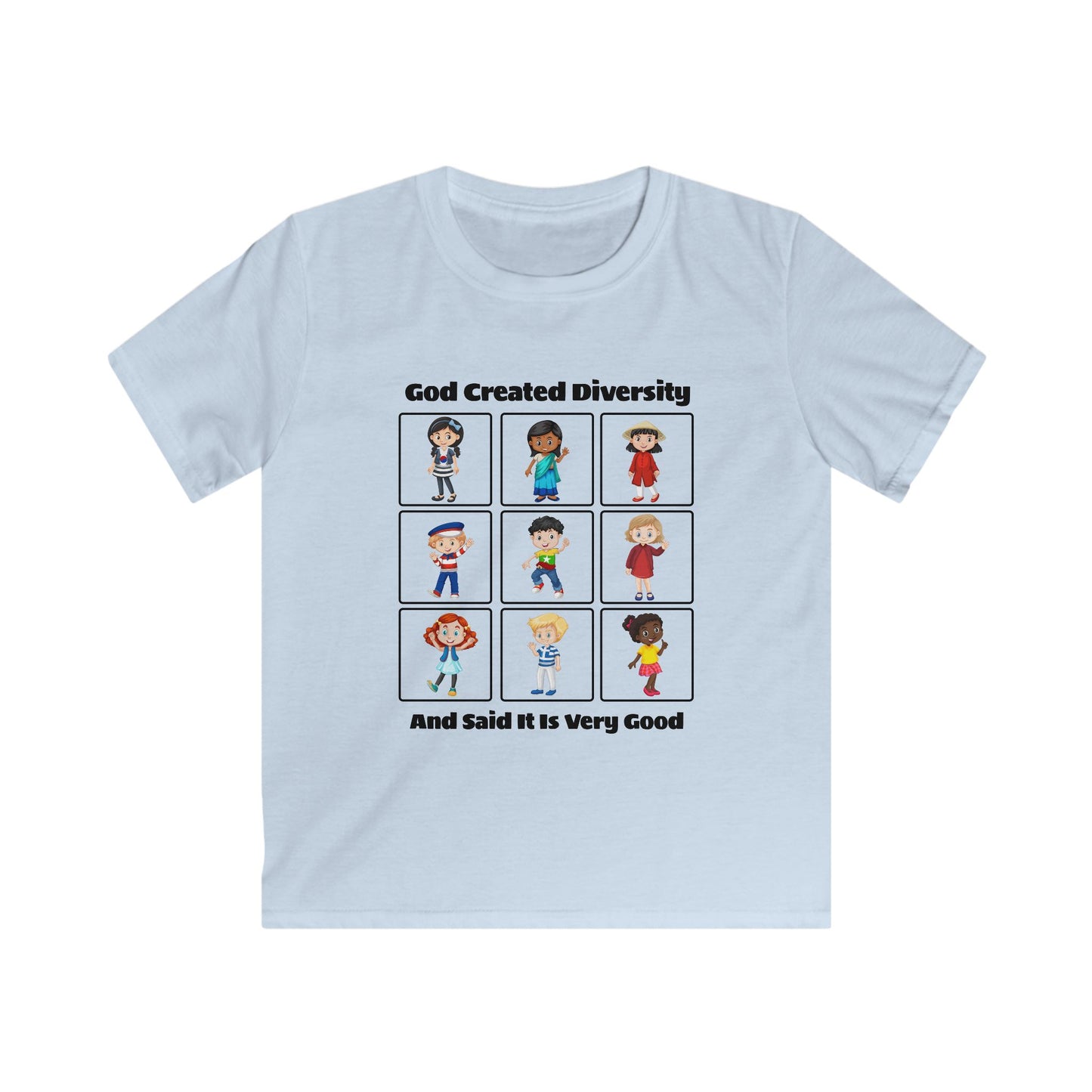 Kids Tee — "God Created Diversity" Cute Multicultural Children Graphic Shirt, Christian, Faith-Based