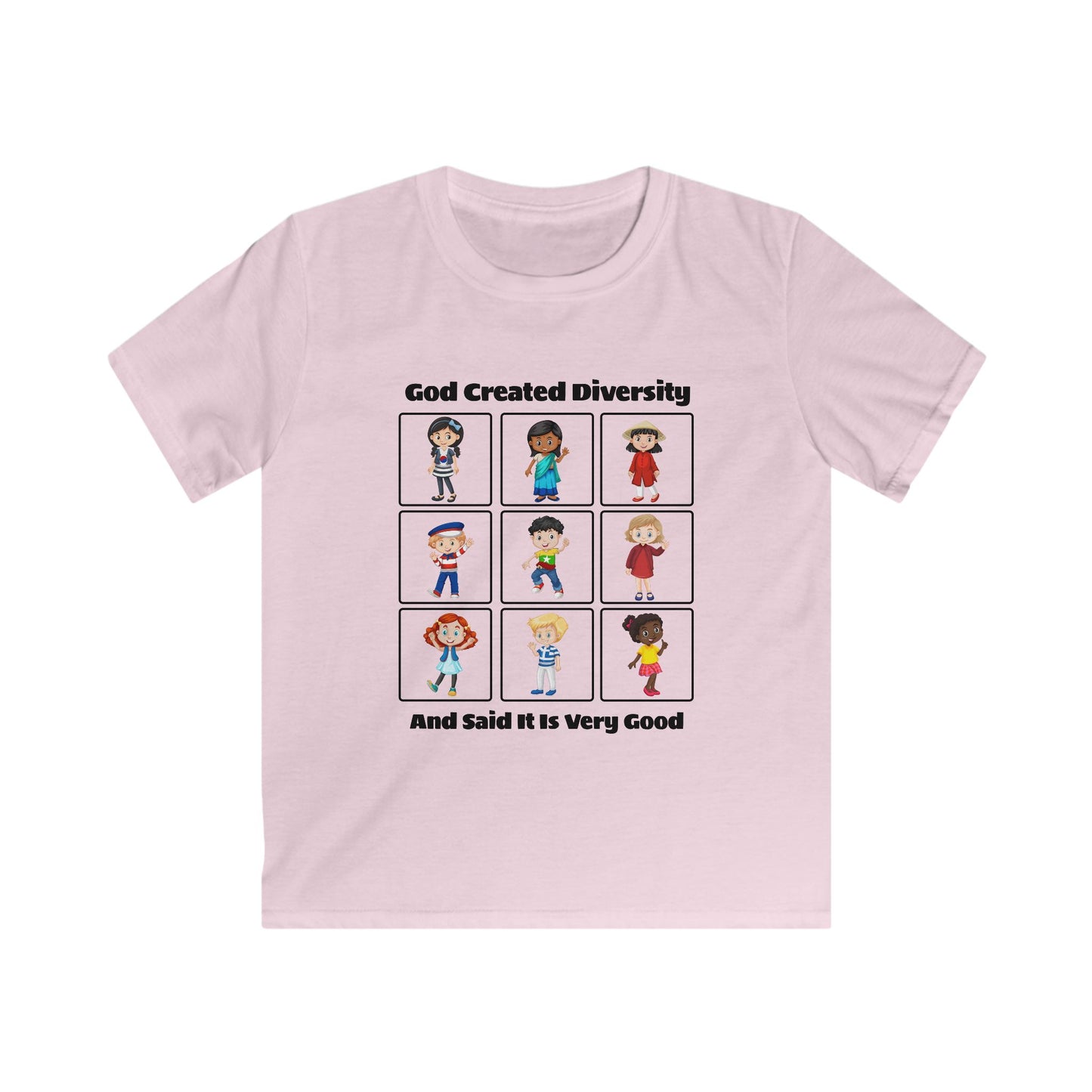 Kids Tee — "God Created Diversity" Cute Multicultural Children Graphic Shirt, Christian, Faith-Based