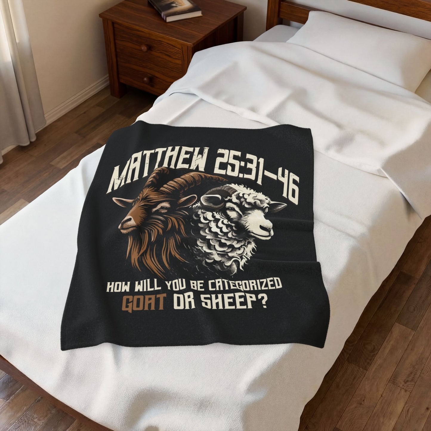 Velveteen Plush Blanket — Matthew 25:31-46 Goat or Sheep Christian Throw, Faith-Based