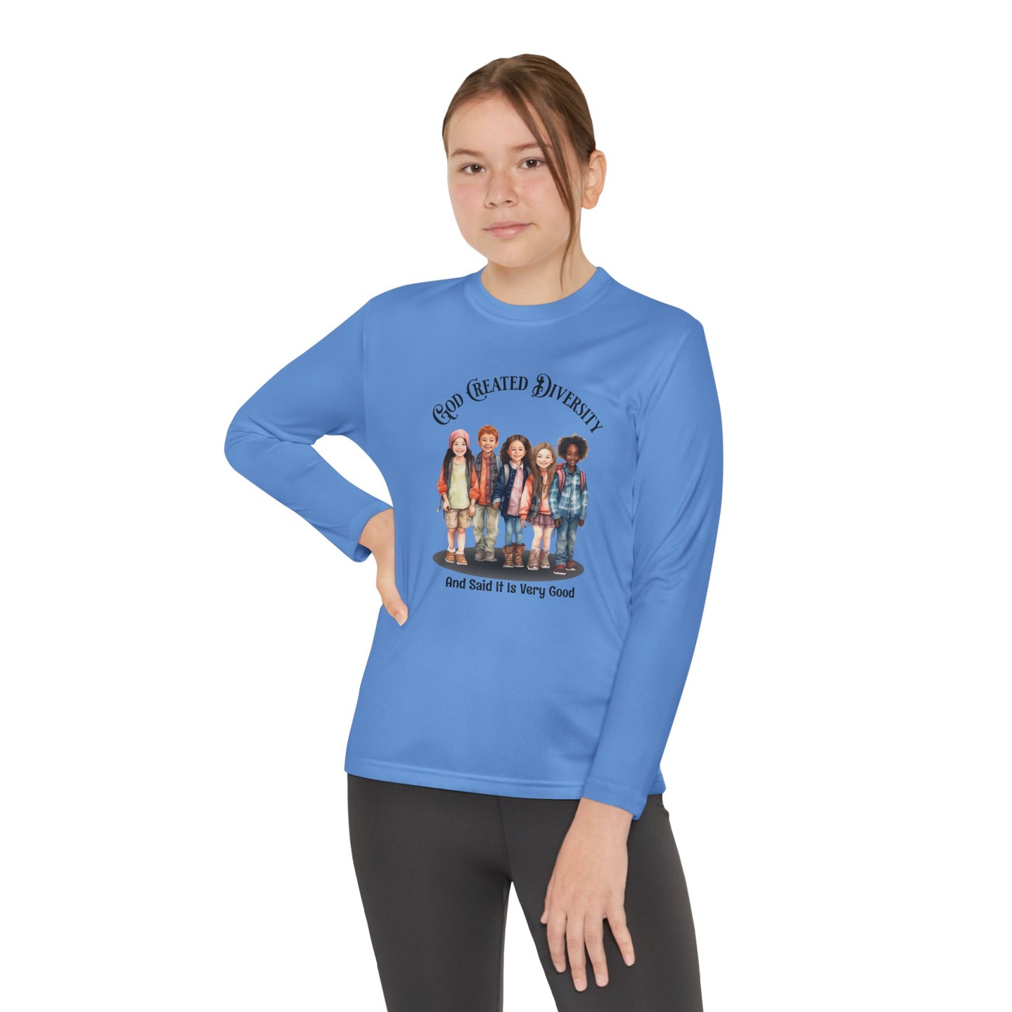 Youth Long Sleeve Tee — "God Created Diversity" Graphic Kids Shirt, Christian, Faith-Based