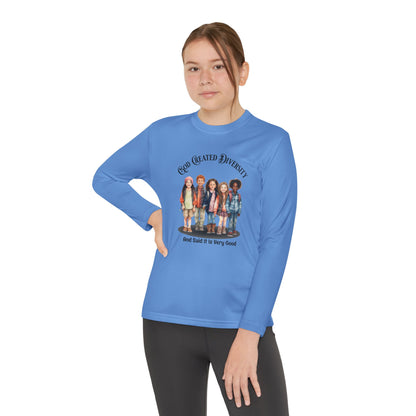 Youth Long Sleeve Tee — "God Created Diversity" Graphic Kids Shirt, Christian, Faith-Based