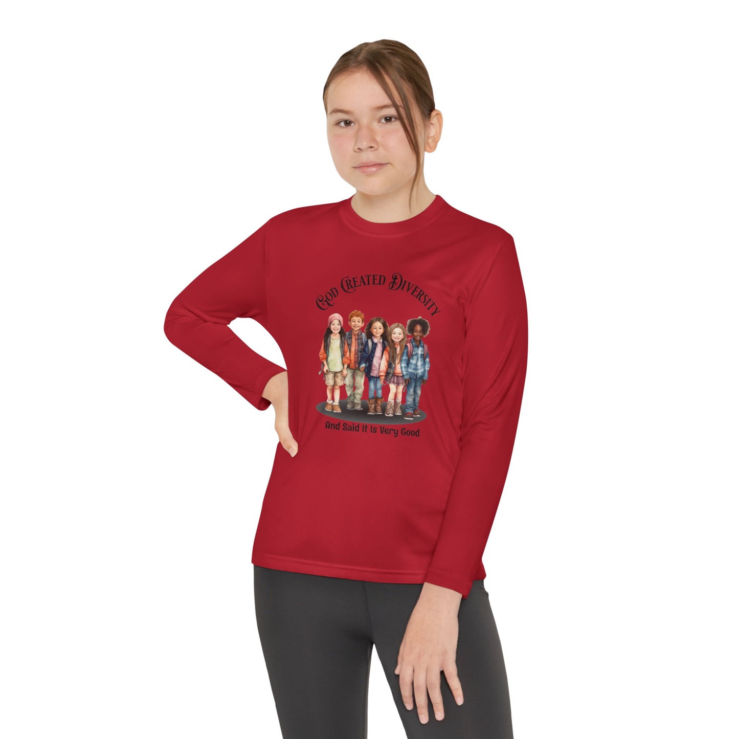 Youth Long Sleeve Tee — "God Created Diversity" Graphic Kids Shirt, Christian, Faith-Based