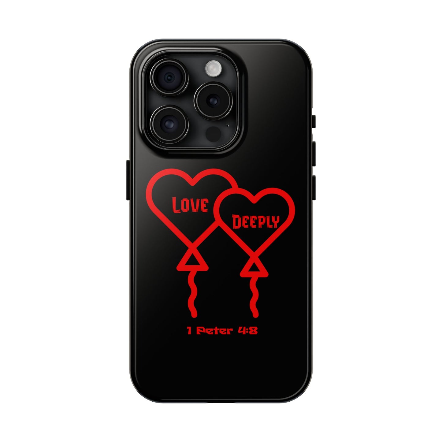 Love Deeply Phone Case — Red Heart Balloons with 1 Peter 4:8, Faith-Based