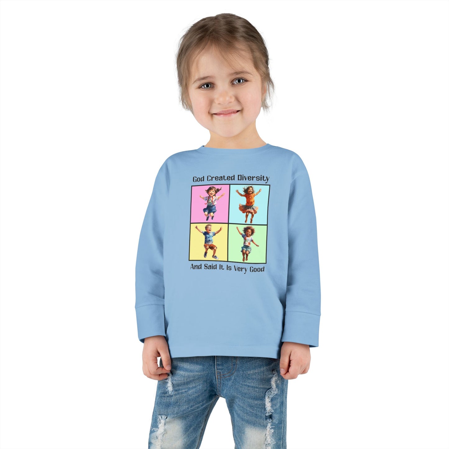 Toddler Long Sleeve Tee — "God Created Diversity" Kids Graphic Shirt, Faith-Based