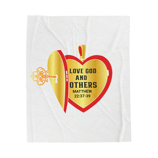 Velveteen Plush Blanket - "Love God & Others" Heart Locket Inspirational Christian Throw