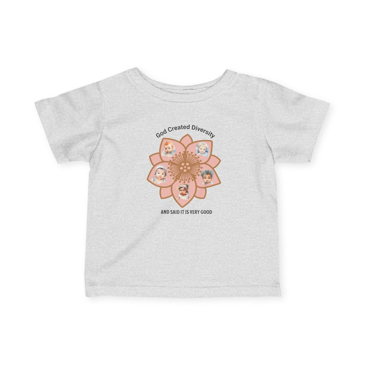 Infant Tee — "God Created Diversity and Said It Is Very Good" Floral Baby Shirt, Christian, Faith-Based
