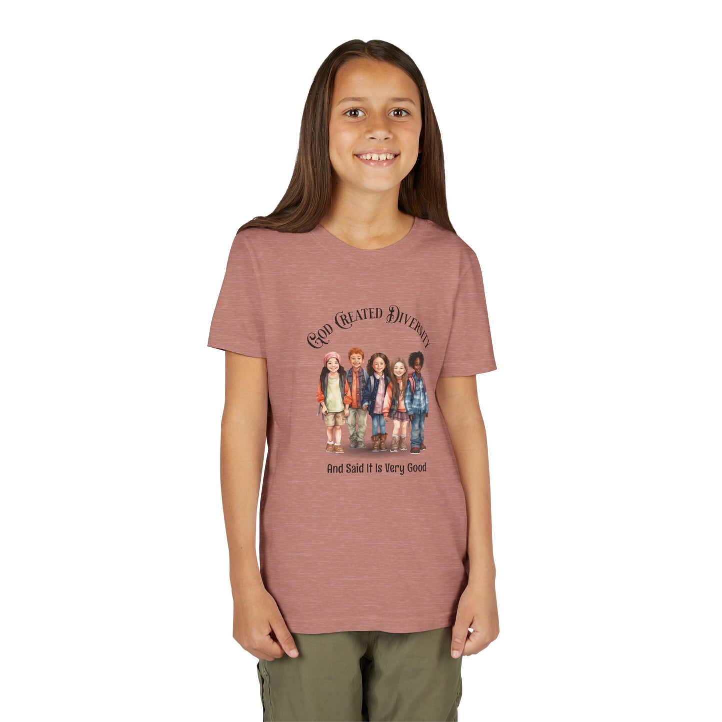 Youth Tee — "God Created Diversity and Said It Is Very Good" Kids Graphic Shirt, Faith-Based