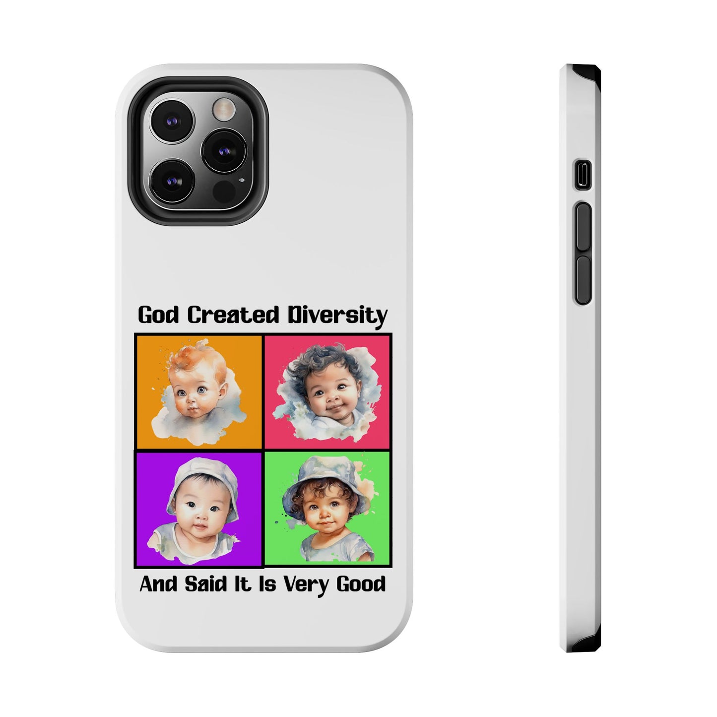 God Created Diversity and Said It Is Very Good, Cute Babies in Square2- Phone Case, Christian, Faith-Based