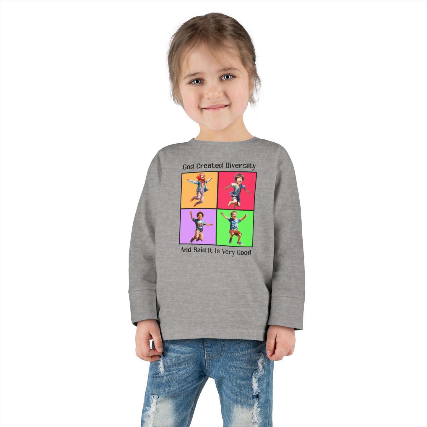 Toddler Long Sleeve Tee — "God Created Diversity" Kids Graphic Shirt, Faith-Based
