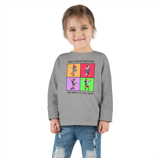 Toddler Long Sleeve Tee — "God Created Diversity" Kids Graphic Shirt, Faith-Based