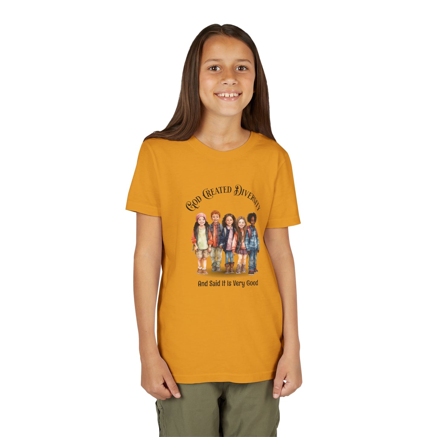 Youth Tee — "God Created Diversity and Said It Is Very Good" Kids Graphic Shirt, Faith-Based