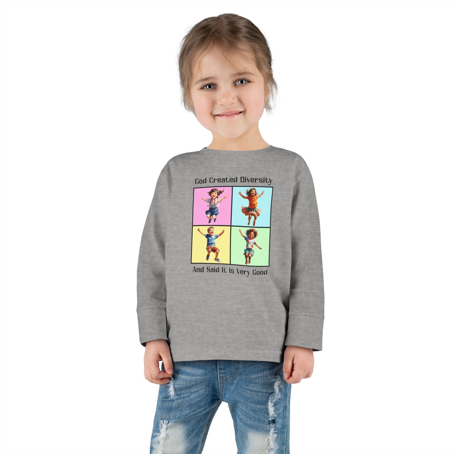 Toddler Long Sleeve Tee — "God Created Diversity" Kids Graphic Shirt, Faith-Based